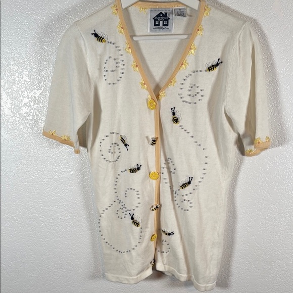 Storybook Knits Bumblebee Short Sleeve Cardigan Beaded Embroidered Size XS - Picture 1 of 6